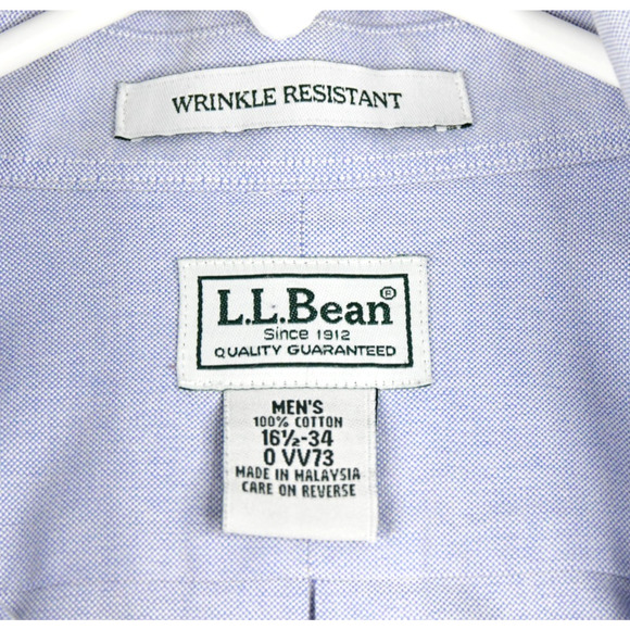 LL Bean Shirt Mens 16.5-34 Blue Button Down Long Sleeve Wronkle Resistant - Picture 2 of 7